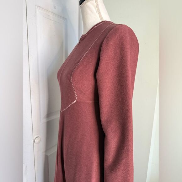 1970s Vassarette Burgundy Pink Chevron Pattern Bohemian Flower Power Maxi Dress - Picture 7 of 11